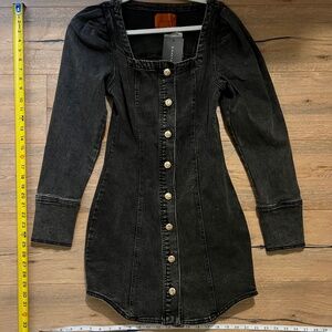 Long Sleeve Black Wash Denim Fitted Mini Dress 115